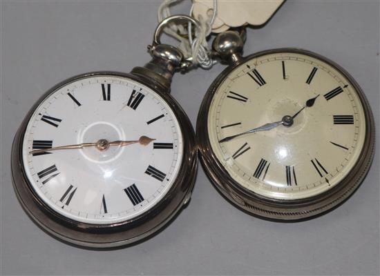 Two silver pocket watches.
